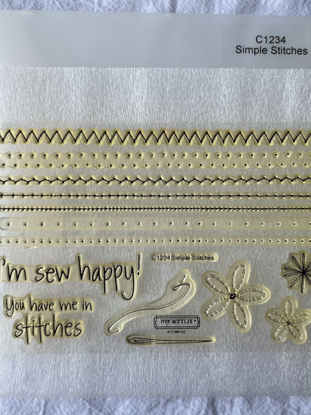 CTMH Close To My Heart Simple Stitches Clear Acrylic Stamp Set C1234 Sew Happy